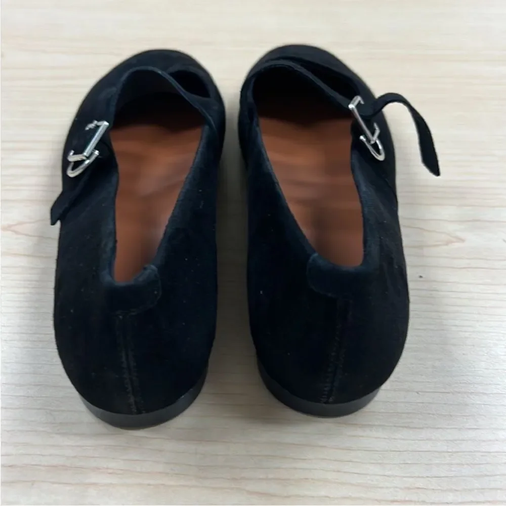 Free People Vagabond Jolin Black Suede Mary Janes Flats Round Toe W Buckle US 10